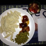 dinner-bbq-pork-alfredo-rigatoni-peas-strawberry-yogurt-with-strawberries