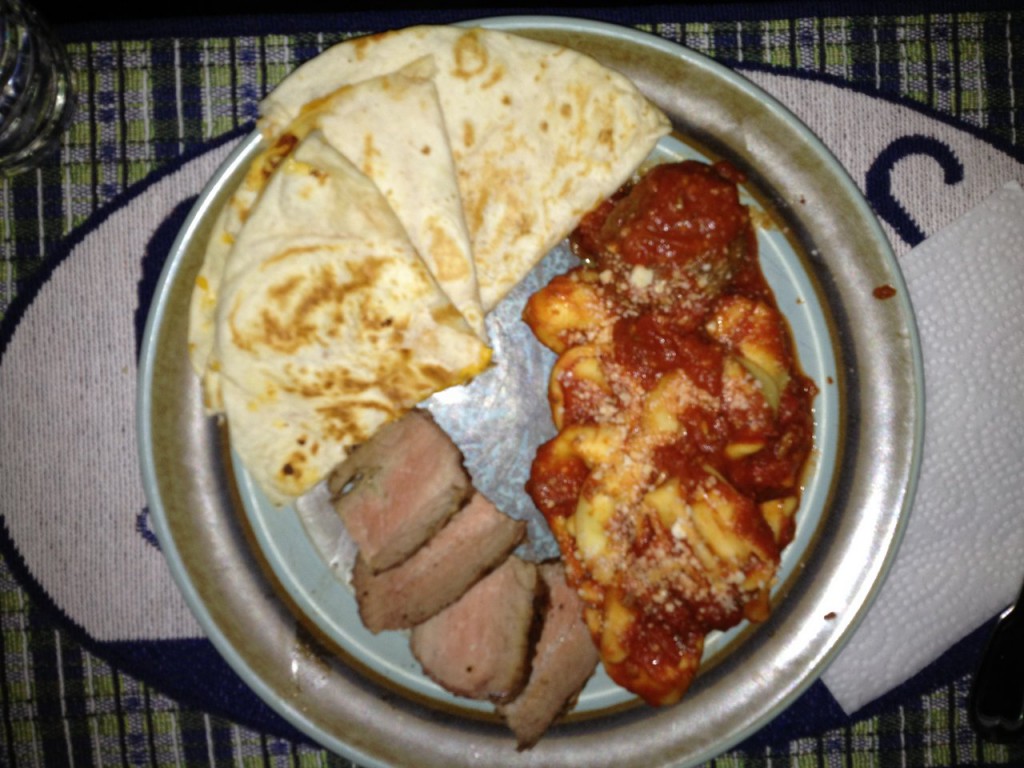 dinner-cheese-tortellini-meatball-steak-velveeta-quesadilla