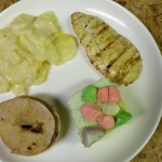 dinner-grilled-chicken-cheesy-potatoes-mini-cinnamon-raisin-bagels-lime-jello-salad-marshmallows