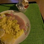 dinner-ham-macaroni-and-cheese-cheesy-biscuits-strawberries-whipped-cream