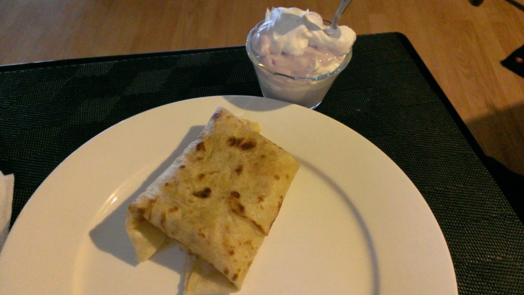 dinner-meat-and-cheese-burrito-yogurt-whipped-cream