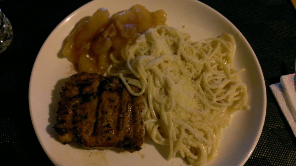 dinner-spaghetti-steak-cinnamon-apples